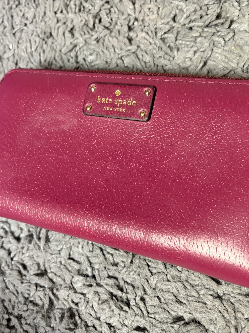 kate spade Magenta Leather Zip-Around Continental Wallet with Gold Logo